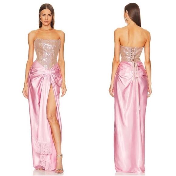 Bronx and Banco Pink & Nude Gina Sequin Corset Draped Maxi Gown Size Small - Picture 1 of 16